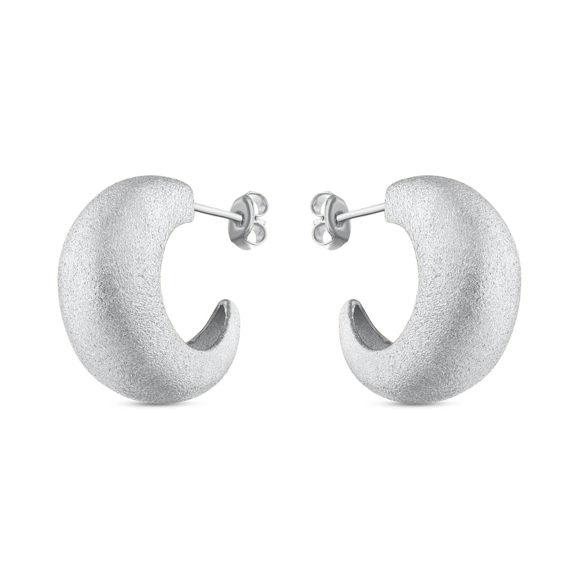 Ay Şekilli Beyaz Tane Kum 925 Ayar Gümüş Küpeler