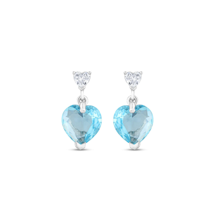 Mavi Topaz Kalp Kesim 925 Gümüş Küpe