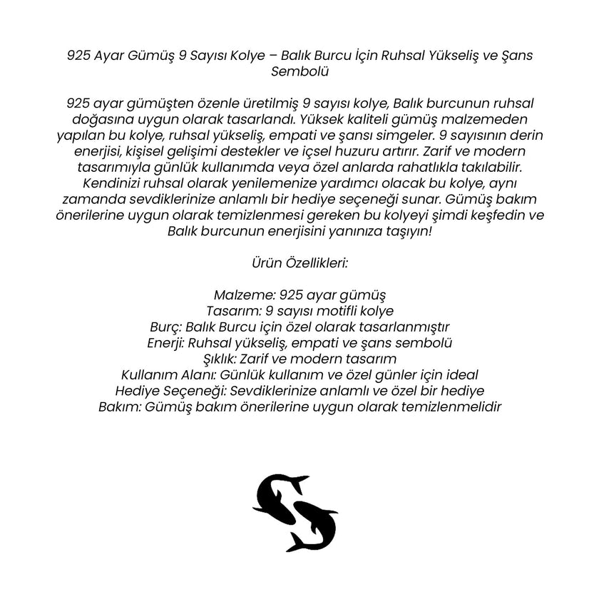 Shiny Spectra 925 Ayar Gümüş 9 Sayısı Kolye Balık Burcu İçin Ruhsal Yükseliş ve Şans Sembolü