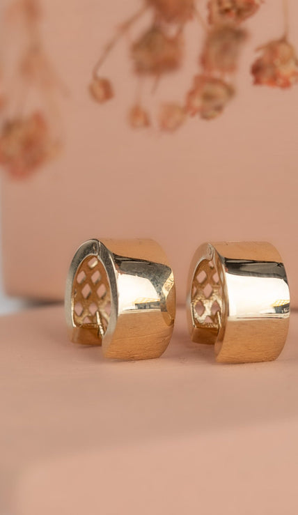 14 Ayar Altın Kalın Stud Huggie Mini Sade Küpe D040