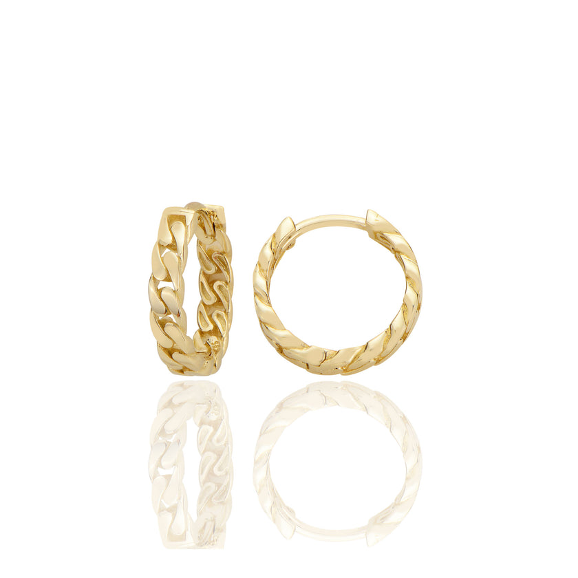 14 ayar Altın Sade Zincir Motifli Halka Küpe D049