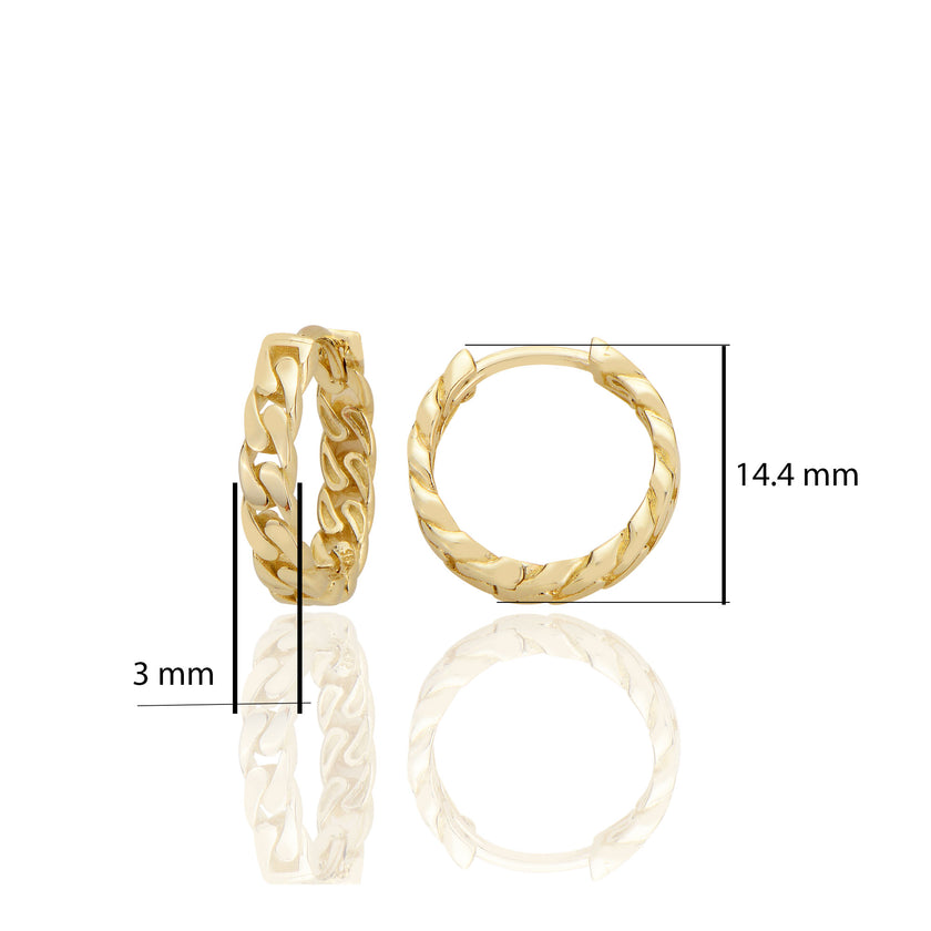 14 ayar Altın Sade Zincir Motifli Halka Küpe D049