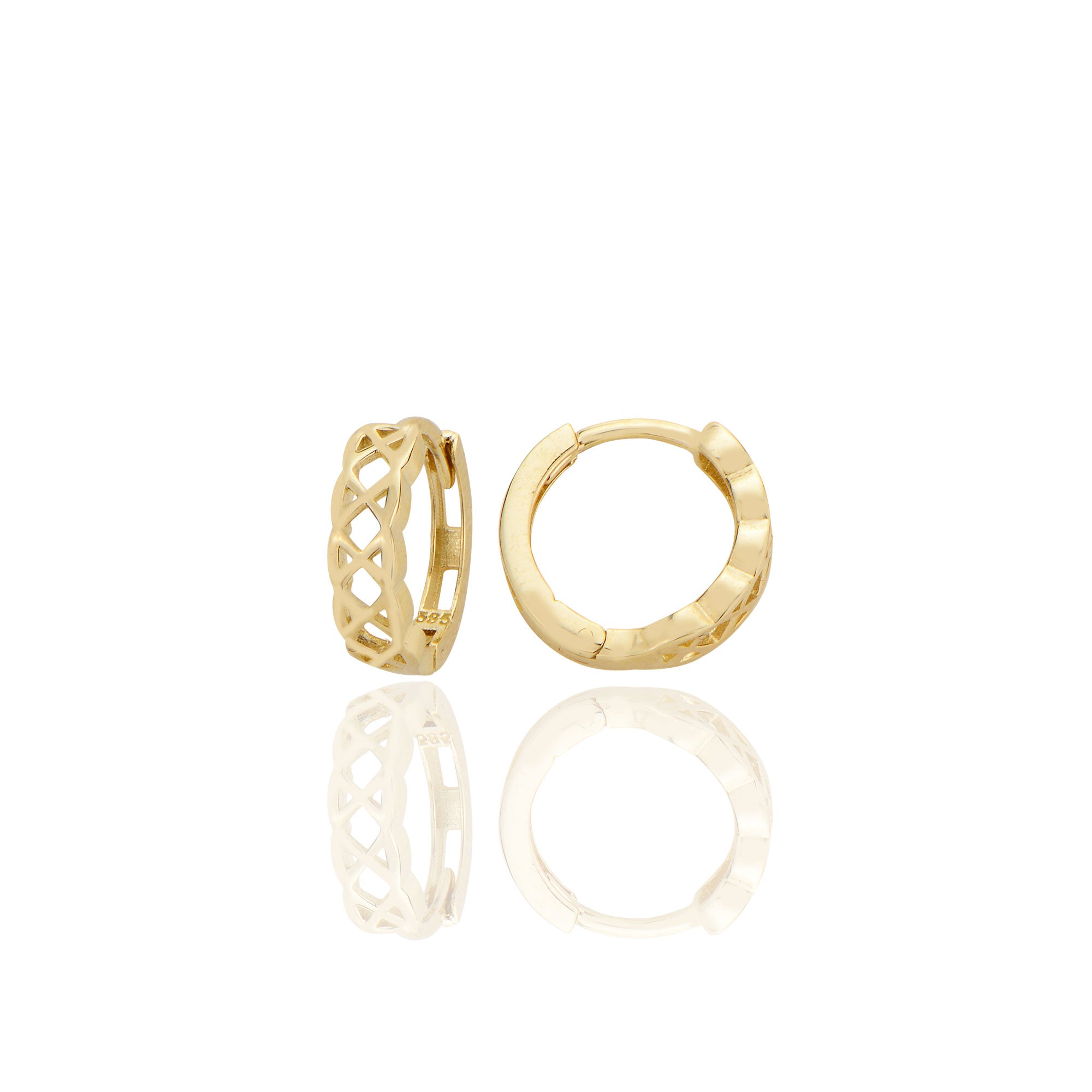 14 ayar Altın Sade Ekose Desenli Halka Küpe D050