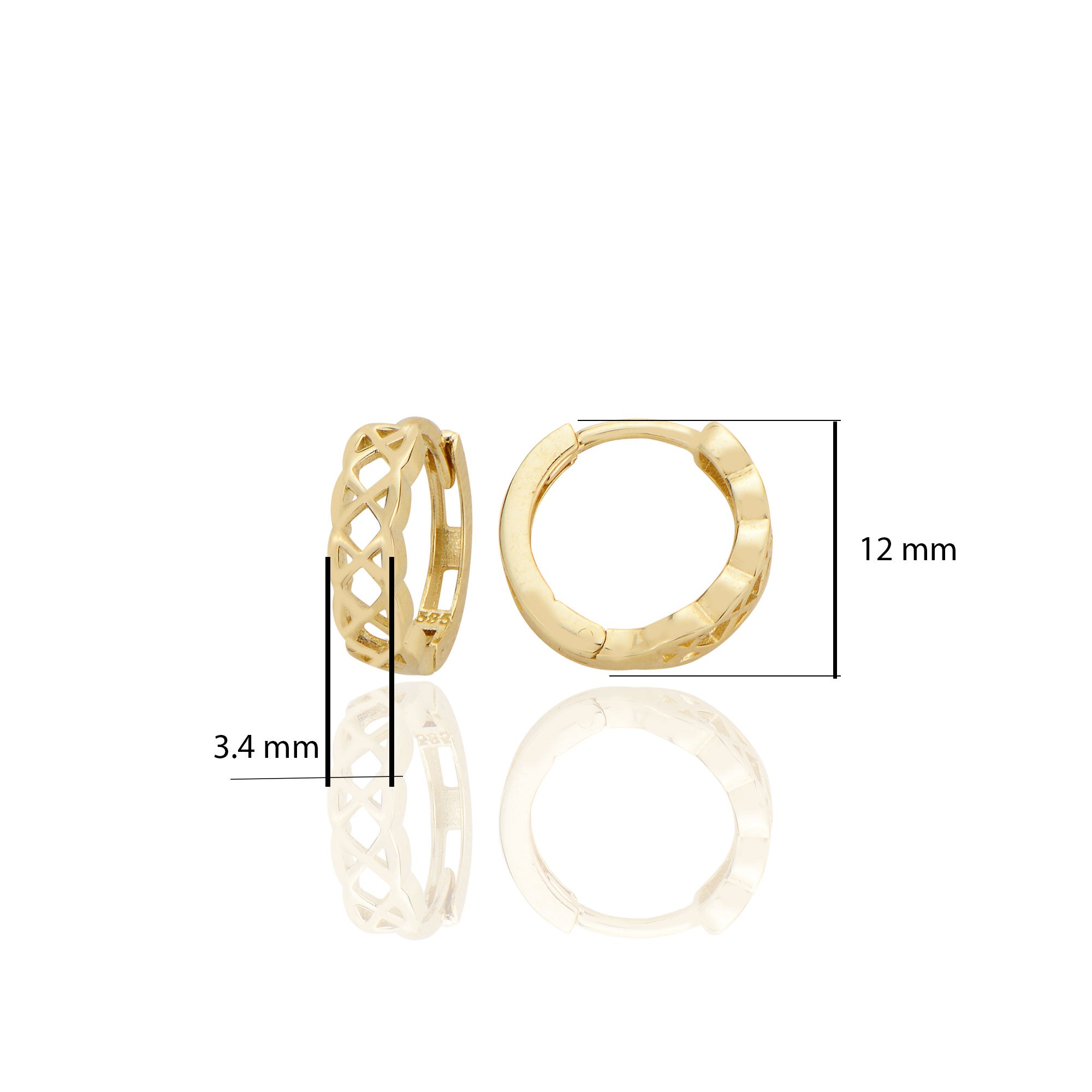 14 ayar Altın Sade Ekose Desenli Halka Küpe D050