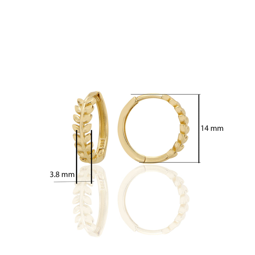 14 ayar Altın Sade Yaprak Desenli Halka Küpe D051