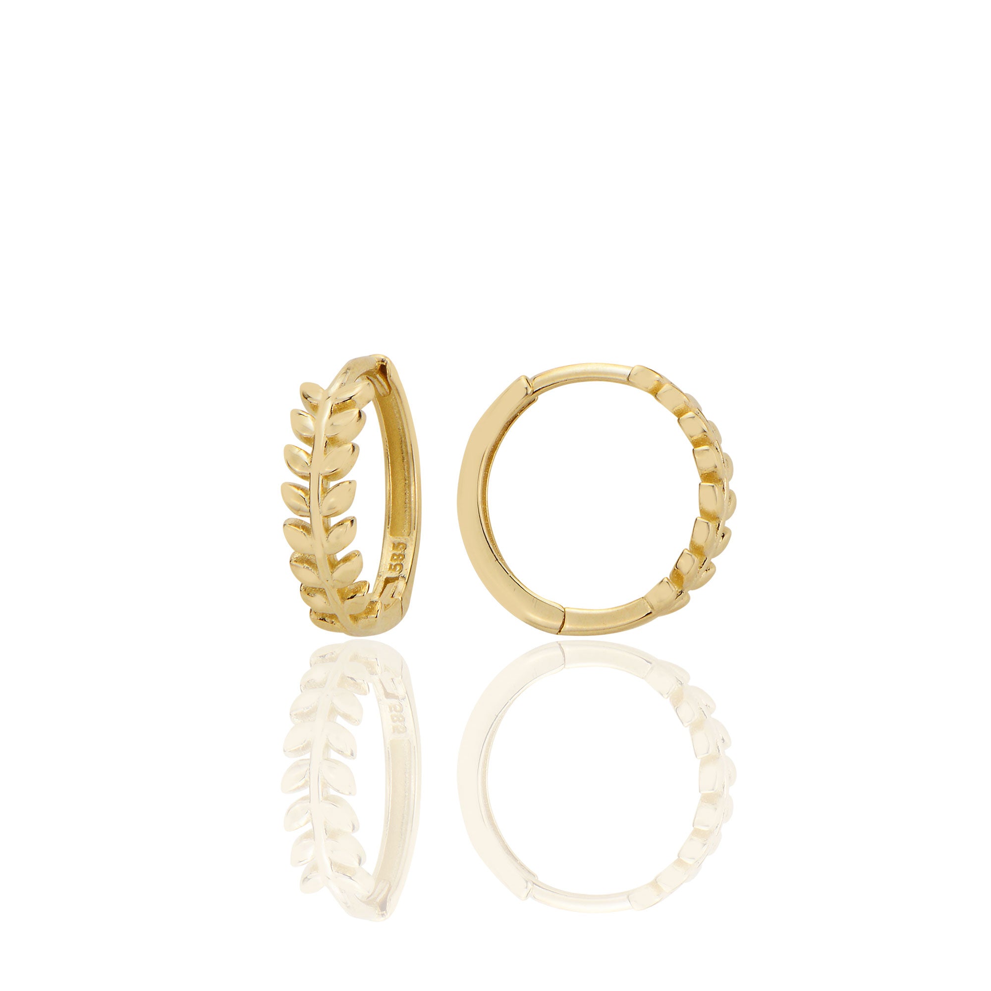 14 ayar Altın Sade Yaprak Desenli Halka Küpe D051