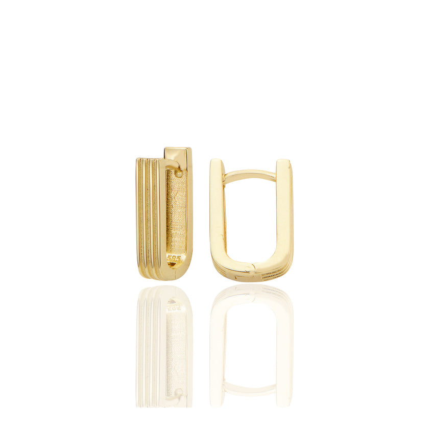 14 ayar Altın Sade Diktörtgen Kalın Huggie Küpe D059