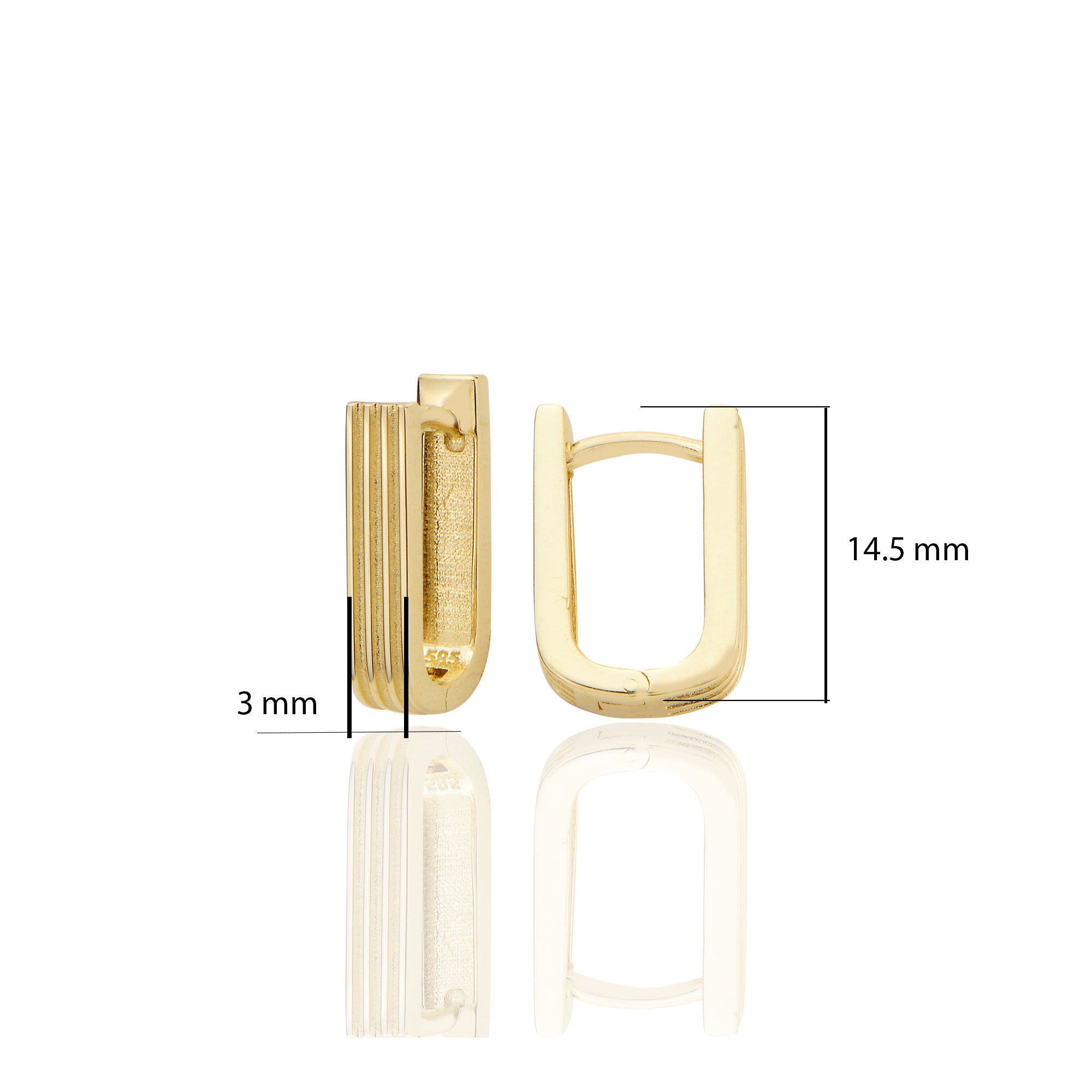 14 ayar Altın Sade Diktörtgen Kalın Huggie Küpe D059