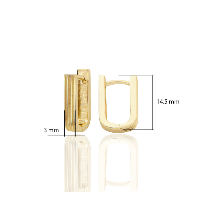 14 ayar Altın Sade Diktörtgen Kalın Huggie Küpe D059