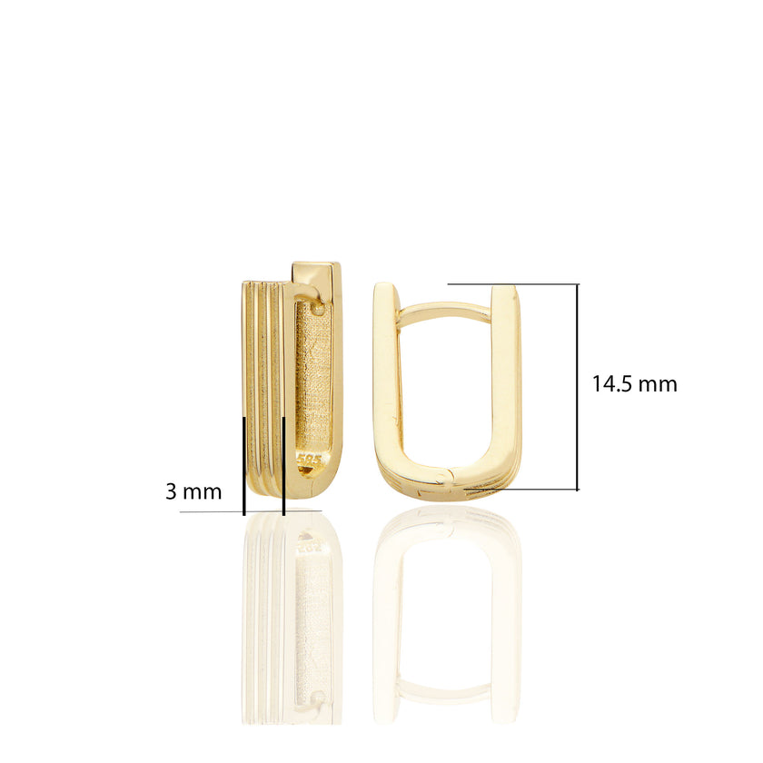 14 ayar Altın Sade Diktörtgen Kalın Huggie Küpe D059