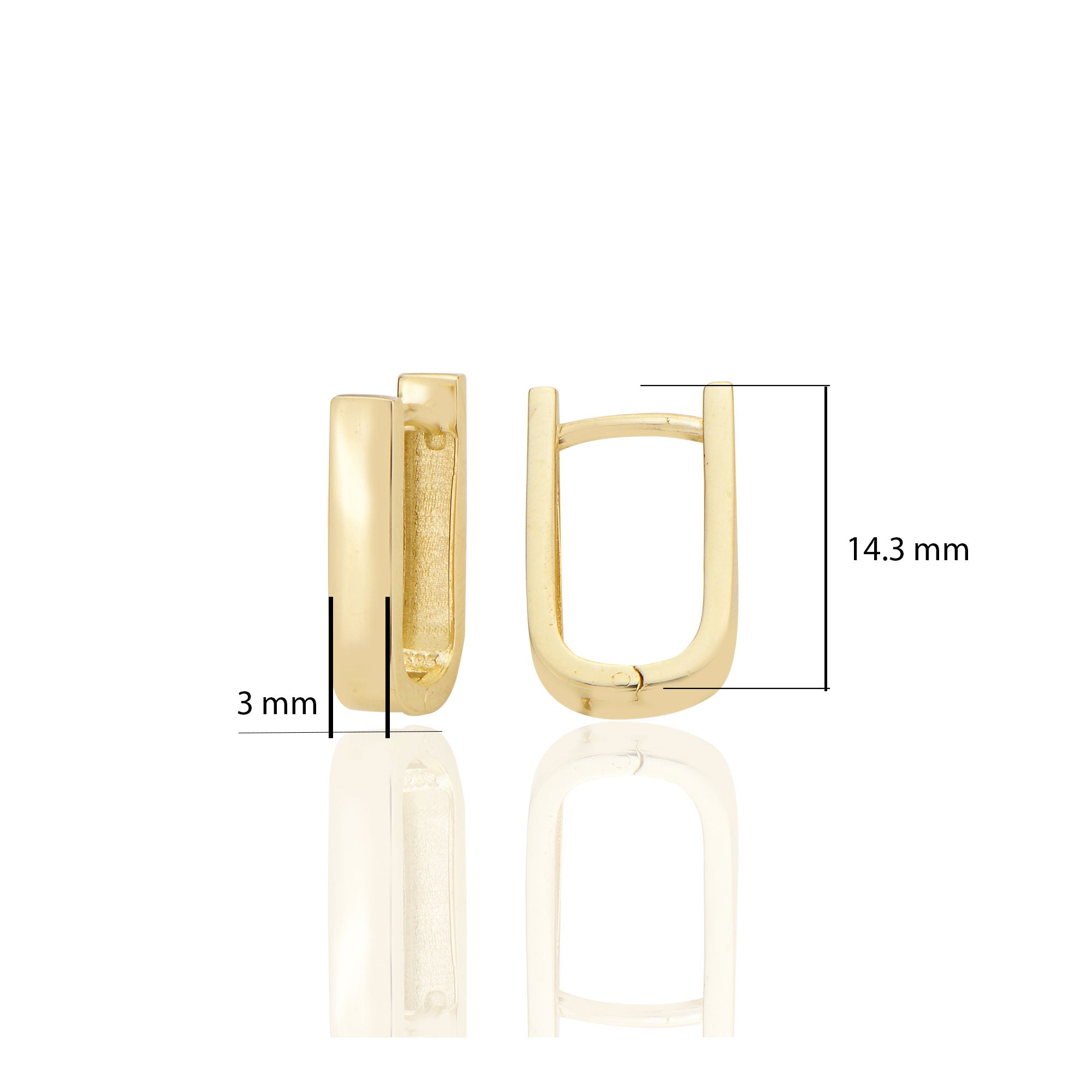 14 ayar Altın Sade Bombeli Diktörtgen Kalın Huggie Küpe D060