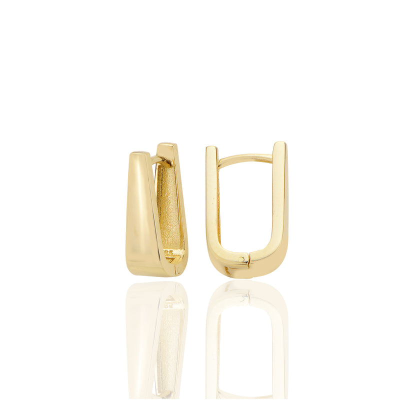 14 ayar Altın Sade Bombeli Diktörtgen Kalın Huggie Küpe D061