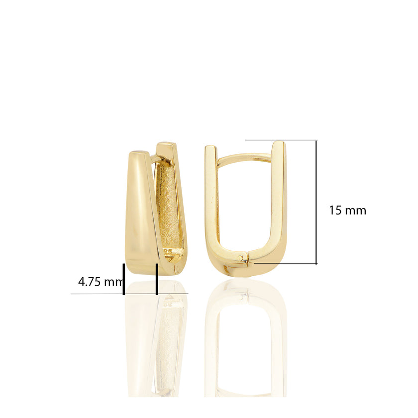 14 ayar Altın Sade Bombeli Diktörtgen Kalın Huggie Küpe D061