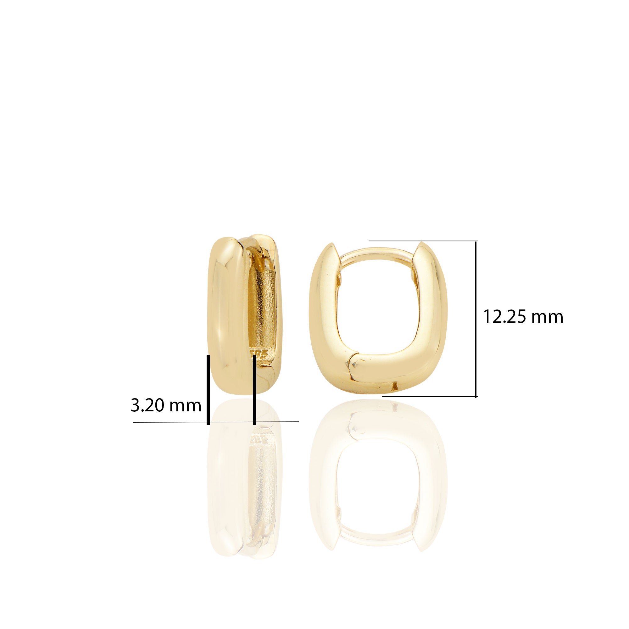 14 ayar Altın Sade Bombeli Diktörtgen Kalın Huggie Küpe D062