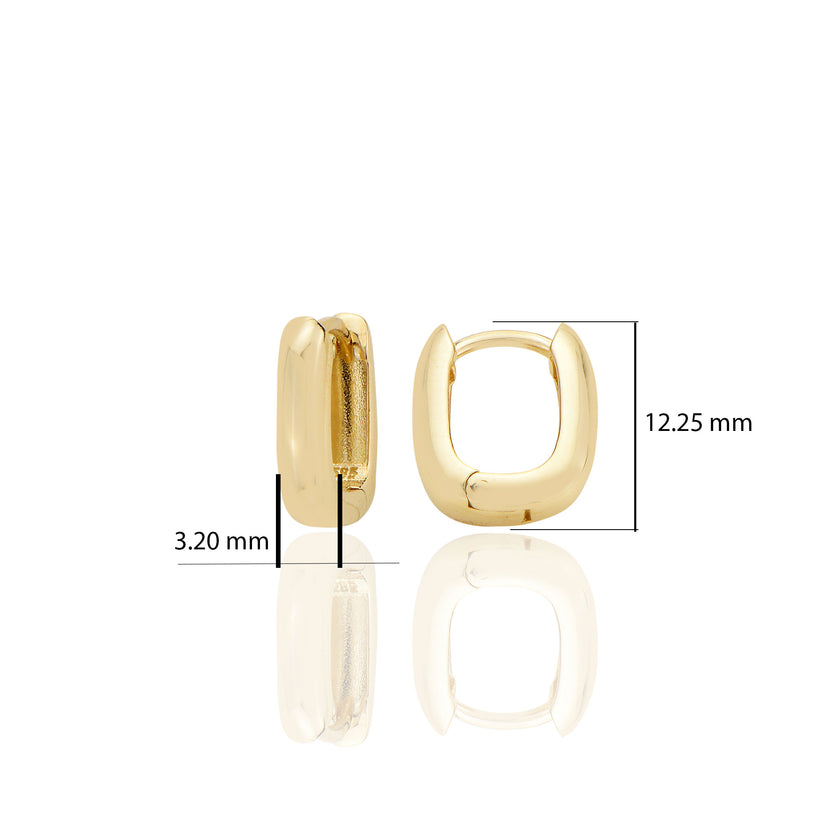 14 ayar Altın Sade Bombeli Diktörtgen Kalın Huggie Küpe D062