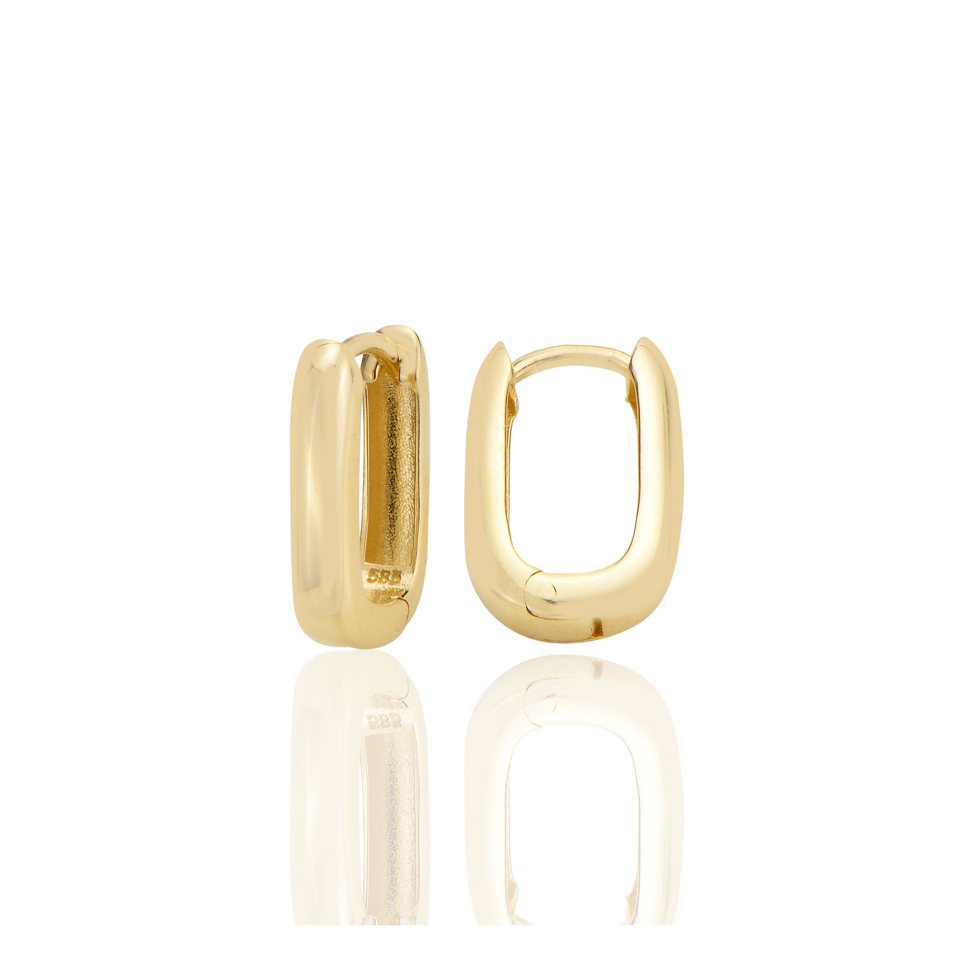 14 ayar Altın Sade Bombeli Diktörtgen Kalın Huggie Küpe D063