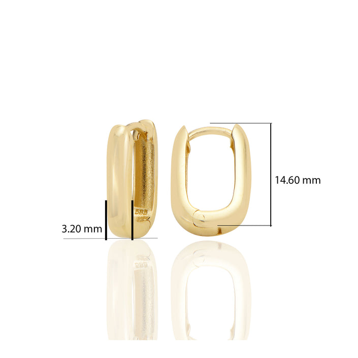 14 ayar Altın Sade Bombeli Diktörtgen Kalın Huggie Küpe D063