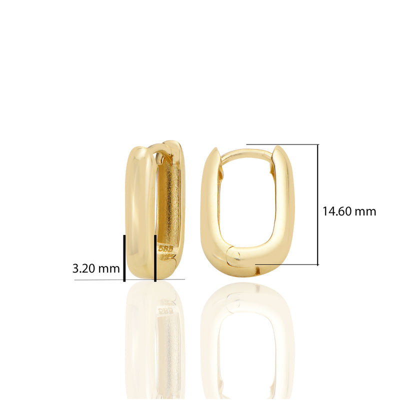 14 ayar Altın Sade Bombeli Diktörtgen Kalın Huggie Küpe D063