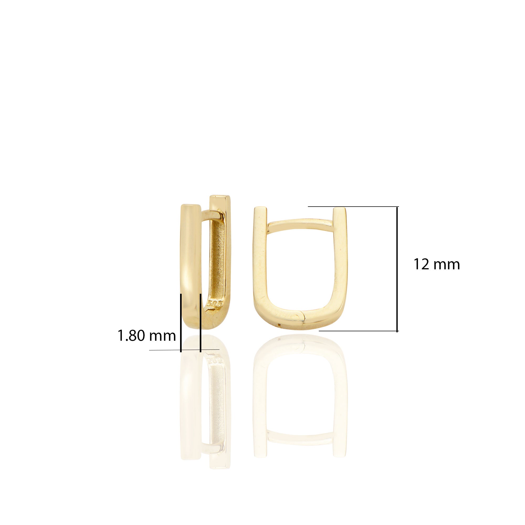 14 ayar Altın Sade Bombeli Diktörtgen İnce Huggie Küpe D064