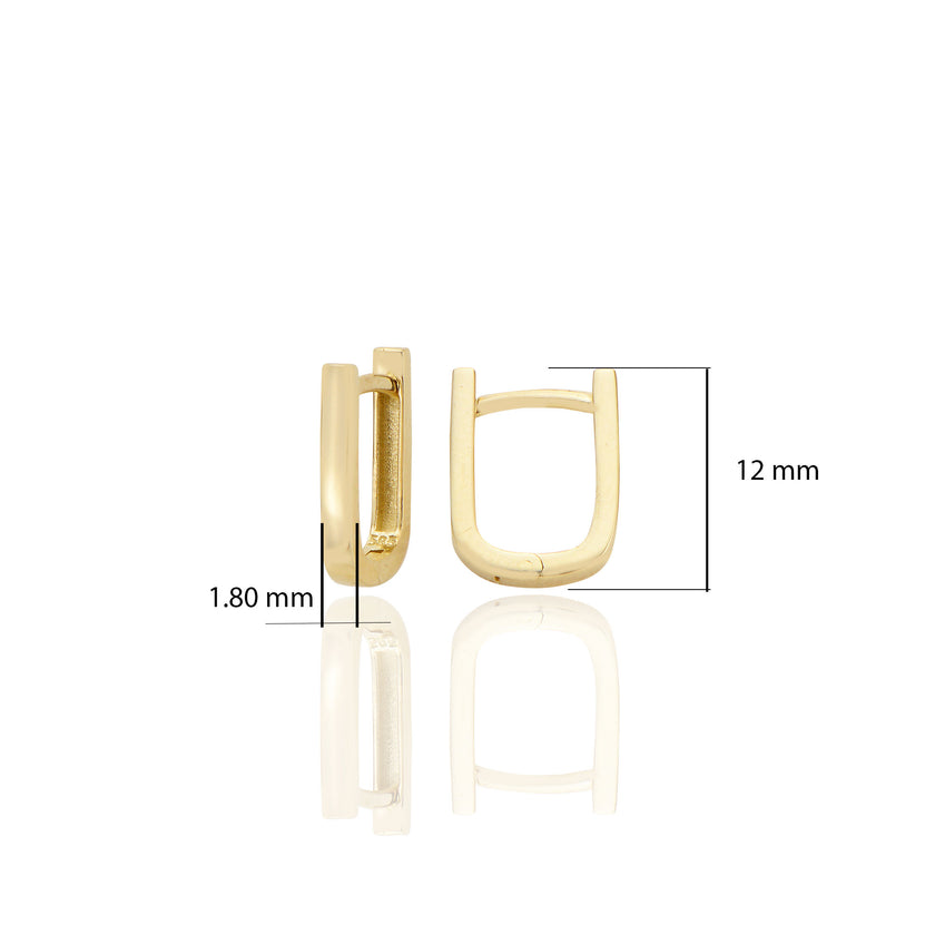 14 ayar Altın Sade Bombeli Diktörtgen İnce Huggie Küpe D064