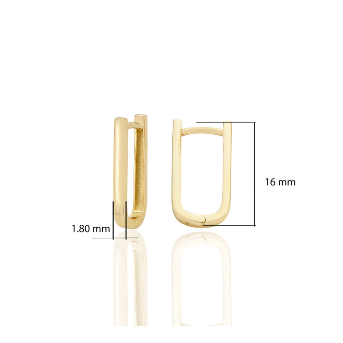 14 ayar Altın Sade Bombeli Diktörtgen İnce Huggie Küpe D065