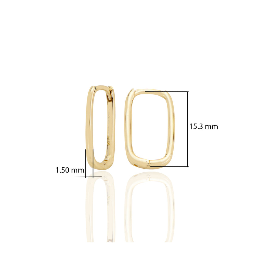 14 ayar Altın Dikdörtgen Sade Küpe D082
