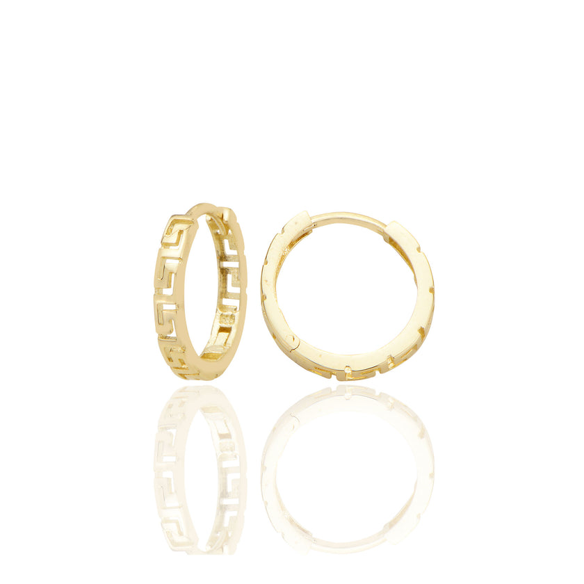 14 ayar Altın Greek Yunan Desenli Sade Halka Küpe D086