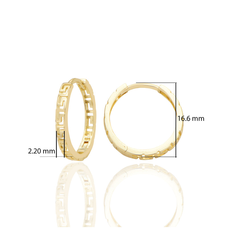 14 ayar Altın Greek Yunan Desenli Sade Halka Küpe D087