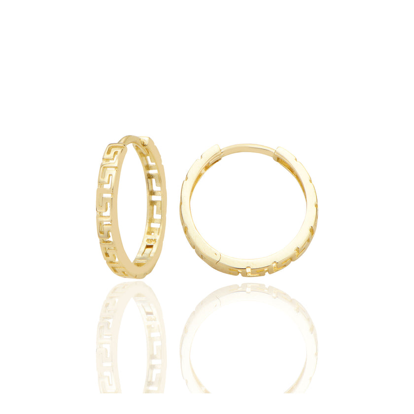 14 ayar Altın Greek Yunan Desenli Sade Halka Küpe D087