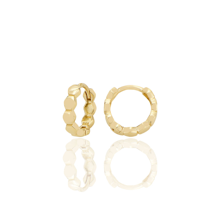 14 ayar Altın Huggie Petek Sade Halka Küpe D088