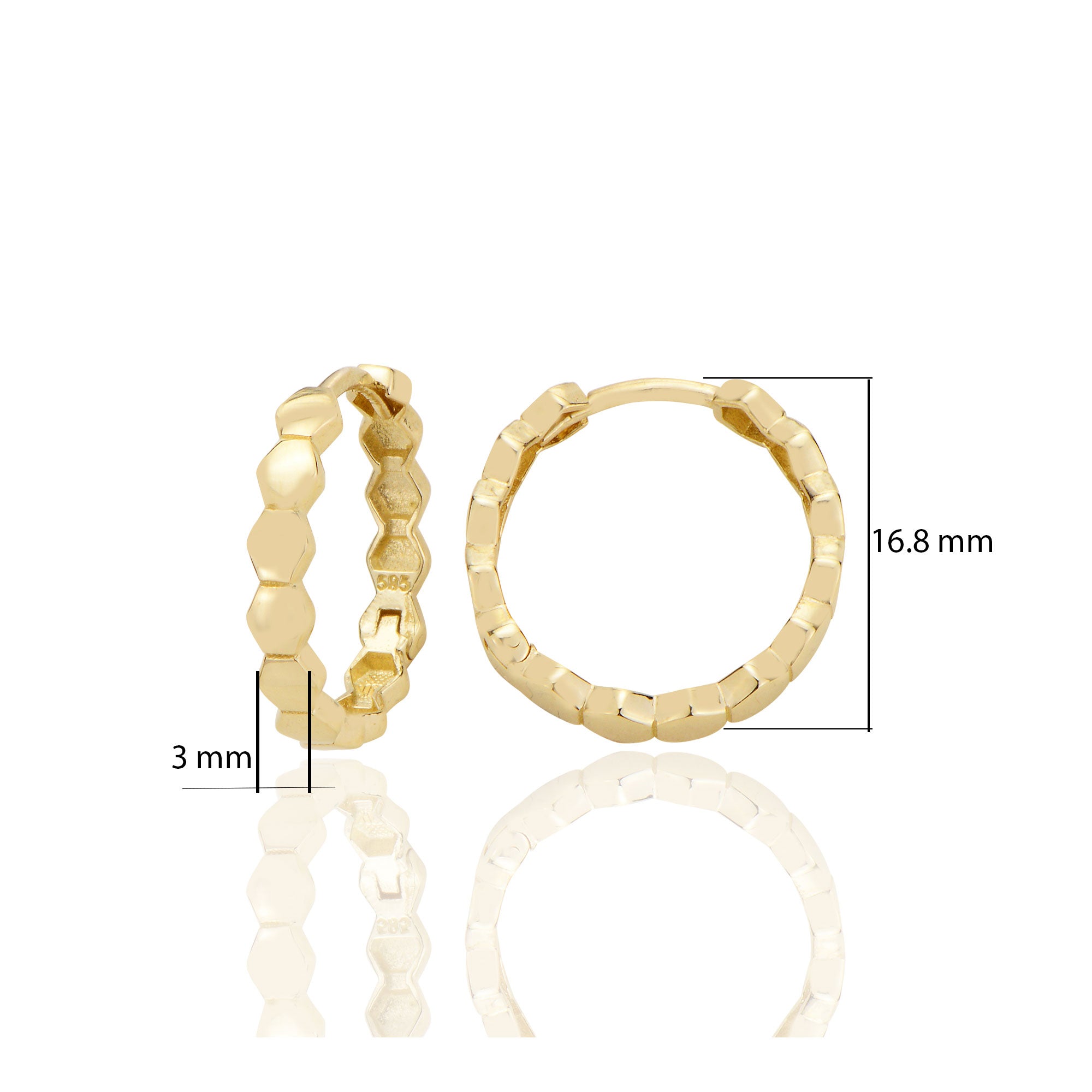 14 ayar Altın Huggie Petek Sade Halka Küpe D090