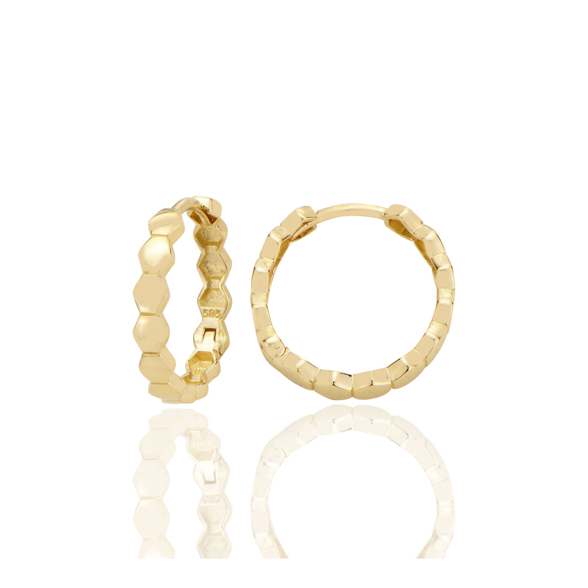 14 ayar Altın Huggie Petek Sade Halka Küpe D090