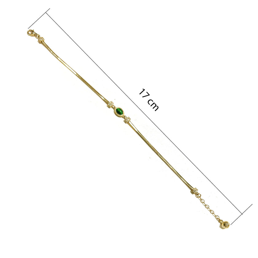 14 Ayar Altın Bileklik Yeşil Kuvars Doğal Taşlı Zarif Minimalist İnce Boho Bileklik Sarı Altın