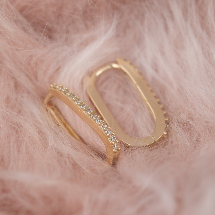 14K Altın Moda Minimalist Taşlı Küpe A14-027