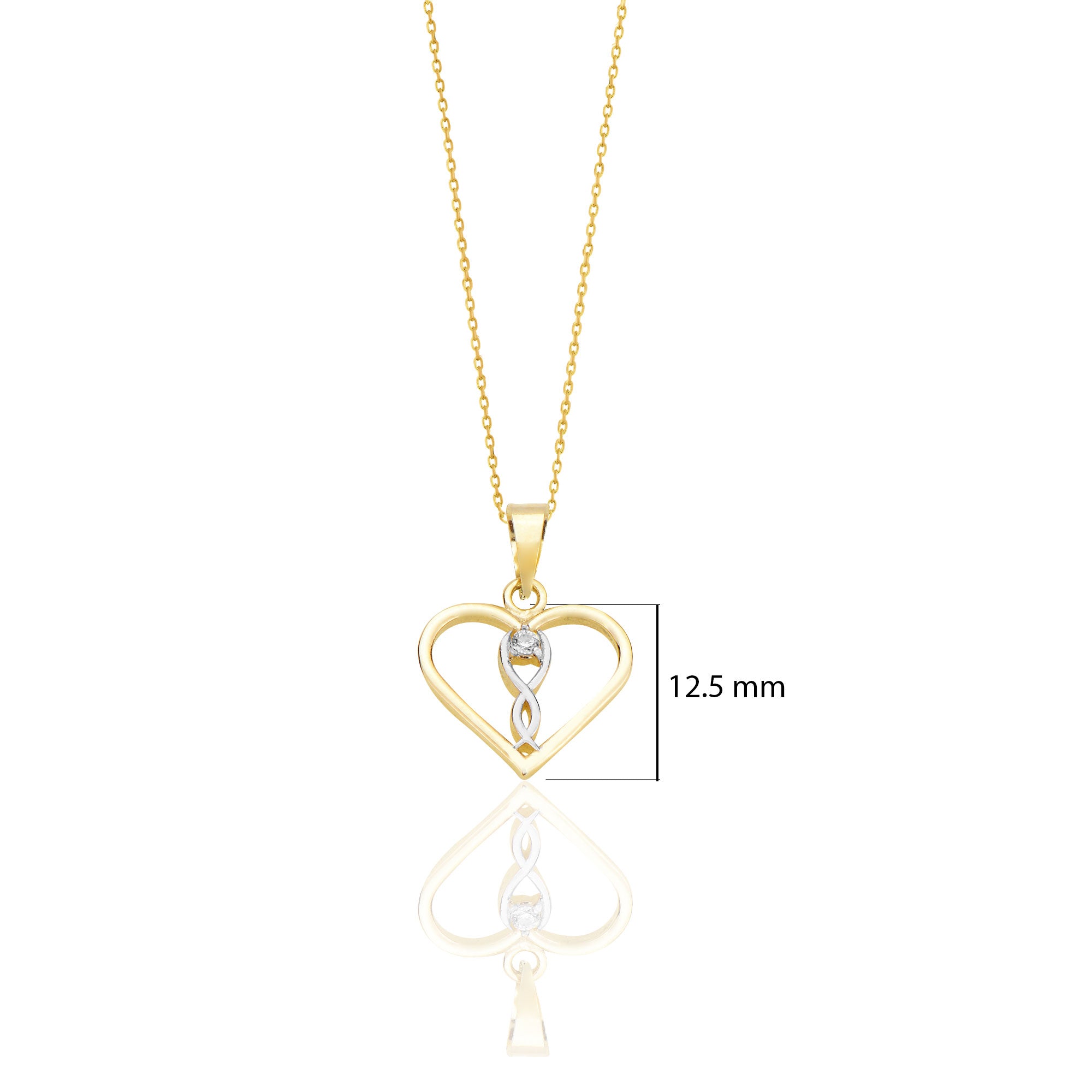 14 Ayar Altın Kalp Aşk Tektaş Kolye Sevgililer Günü Hediyesi K016