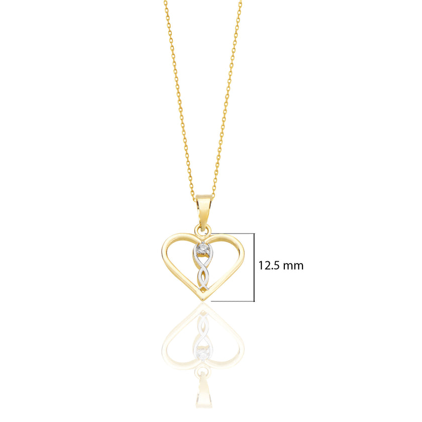 14 Ayar Altın Kalp Aşk Tektaş Kolye Sevgililer Günü Hediyesi K016