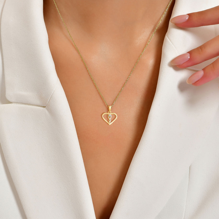 14 Ayar Altın Kalp Aşk Tektaş Kolye Sevgililer Günü Hediyesi K016