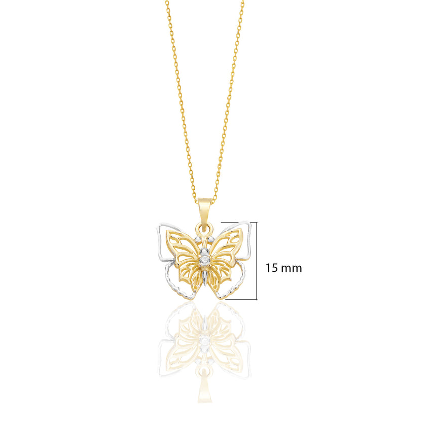 Kelebek Motifli Zarif 14 Ayar Altın Kolye Yılbaşı Hediyesi K017