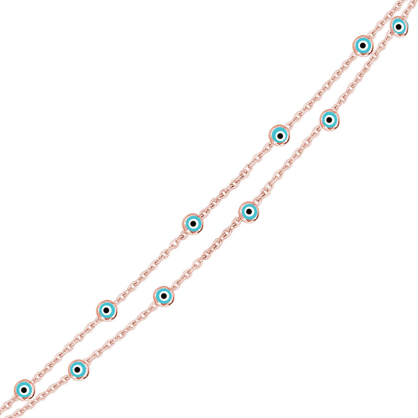 Nazar Gözlü İnce İki Zincirli Bileklik SS2NZB 6