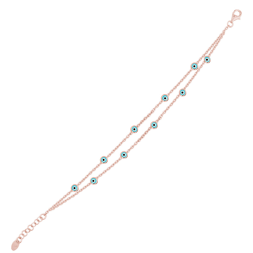 Nazar Gözlü İnce İki Zincirli Bileklik SS2NZB 5