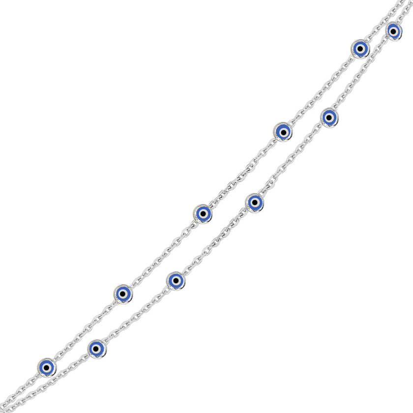 Nazar Gözlü İnce İki Zincirli Bileklik SS2NZB 8