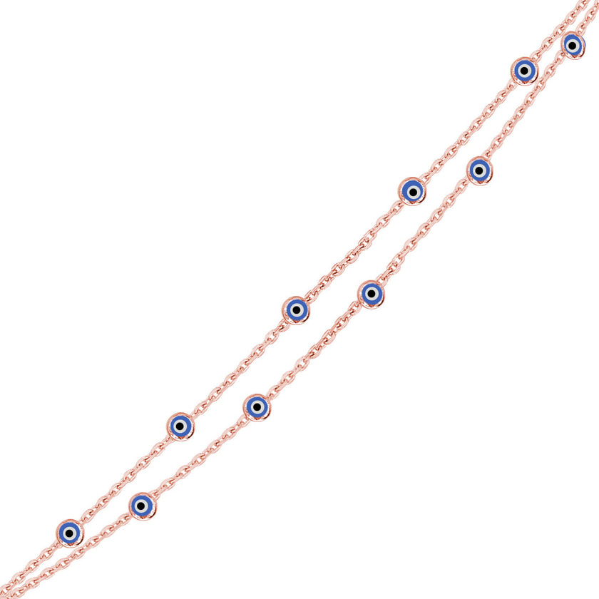 Nazar Gözlü İnce İki Zincirli Bileklik SS2NZB 12