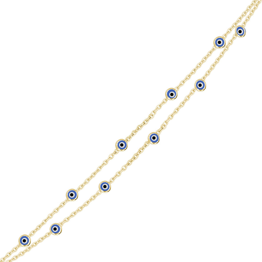 Nazar Gözlü İnce İki Zincirli Bileklik SS2NZB 10