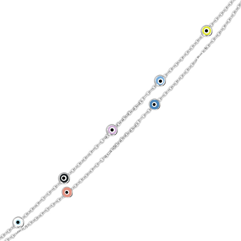 Rengarenk Gözlü İnce İkili Zincirli Bileklik SS2NZBR