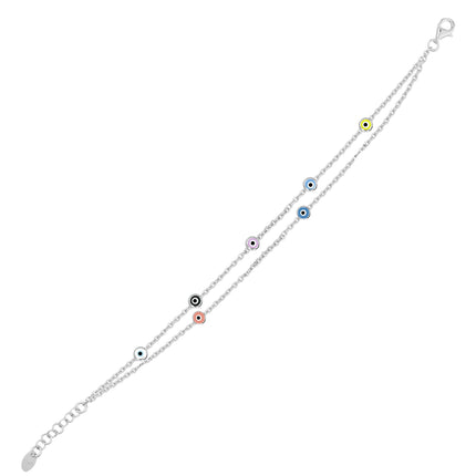 Rengarenk Gözlü İnce İkili Zincirli Bileklik SS2NZBR