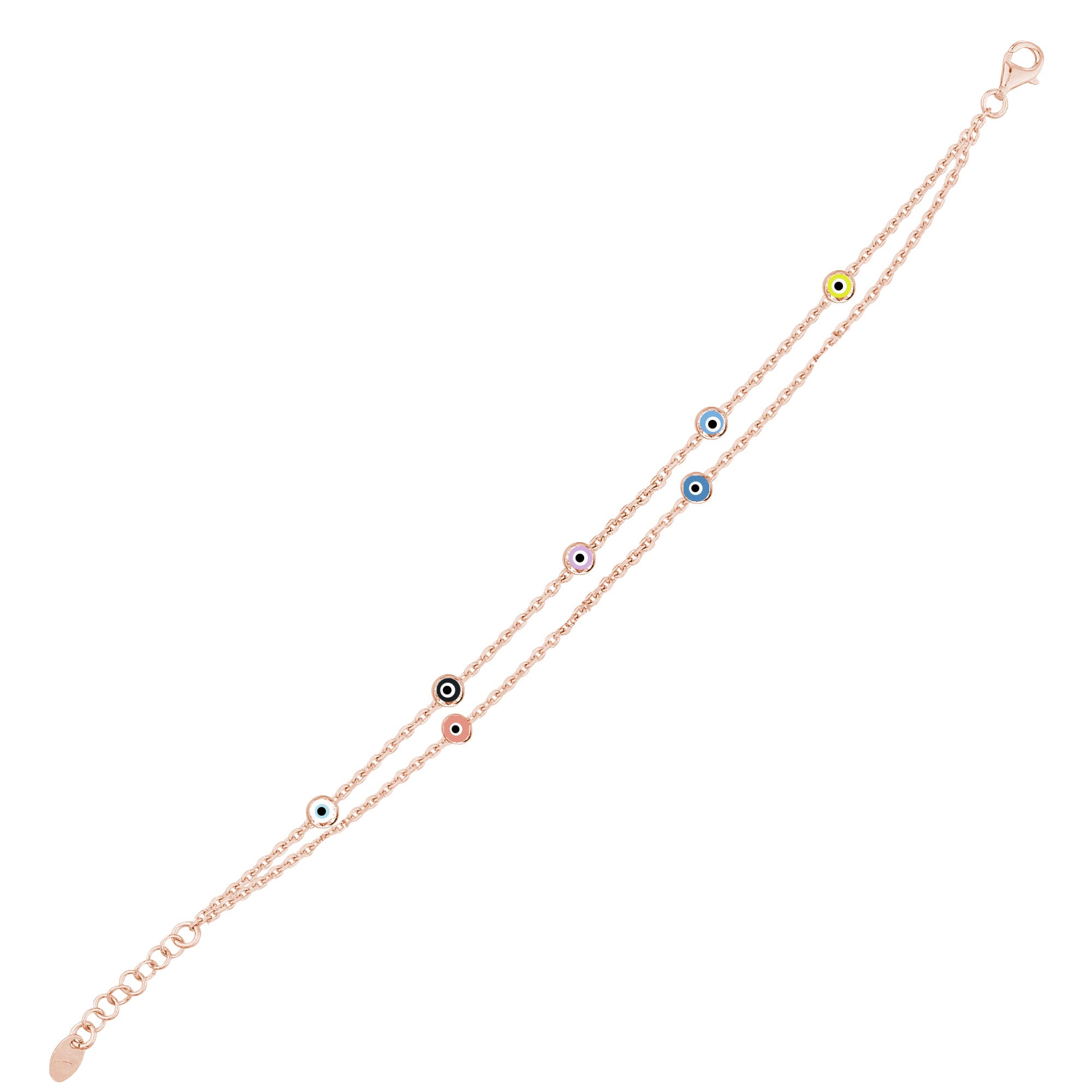 Rengarenk Gözlü İnce İkili Zincirli Bileklik SS2NZBR