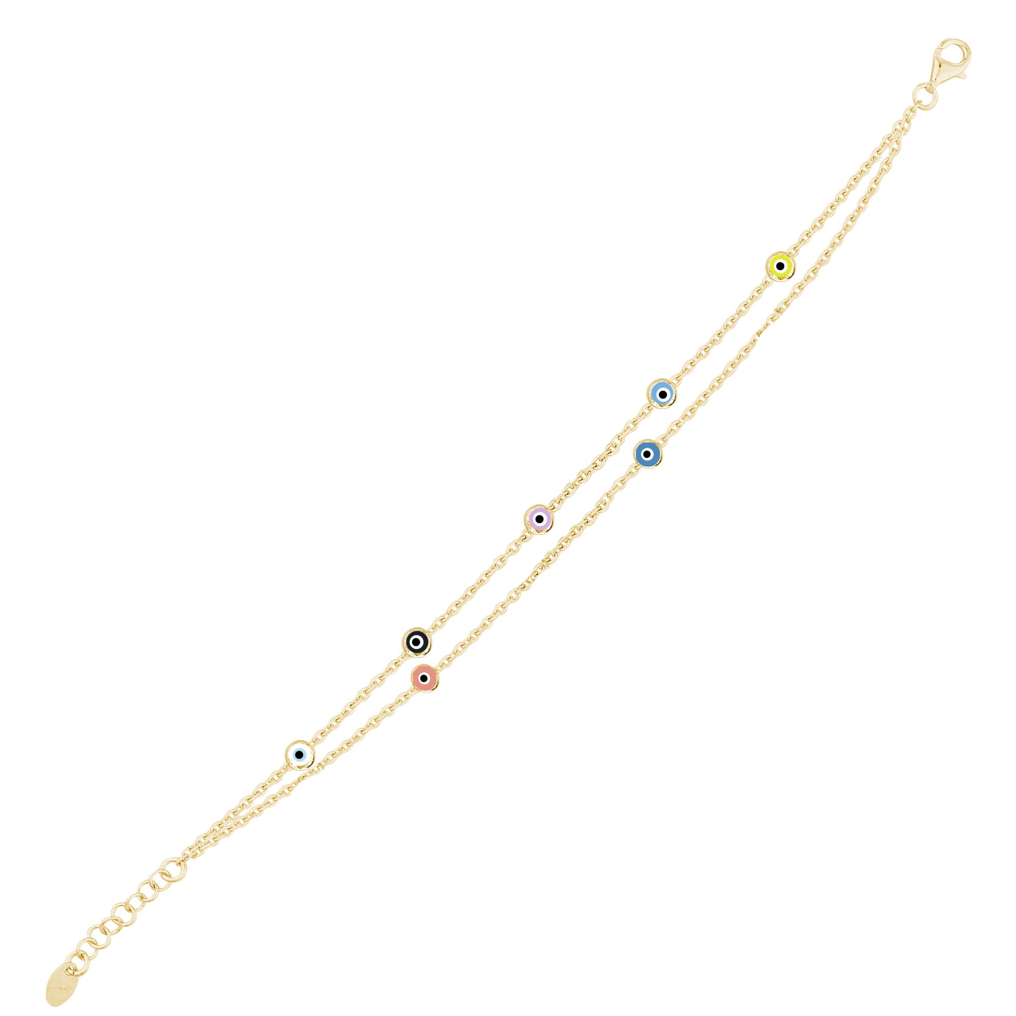 Rengarenk Gözlü İnce İkili Zincirli Bileklik SS2NZBR