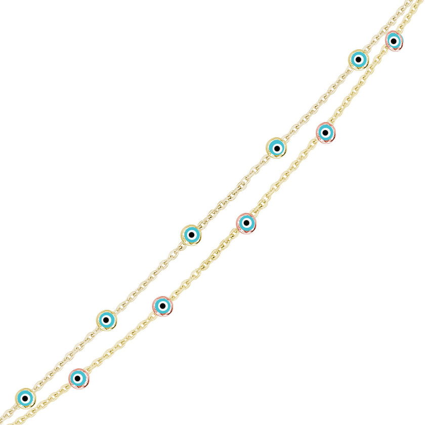 Nazar Gözlü İnce İki Zincirli Bileklik SS2NZB 4