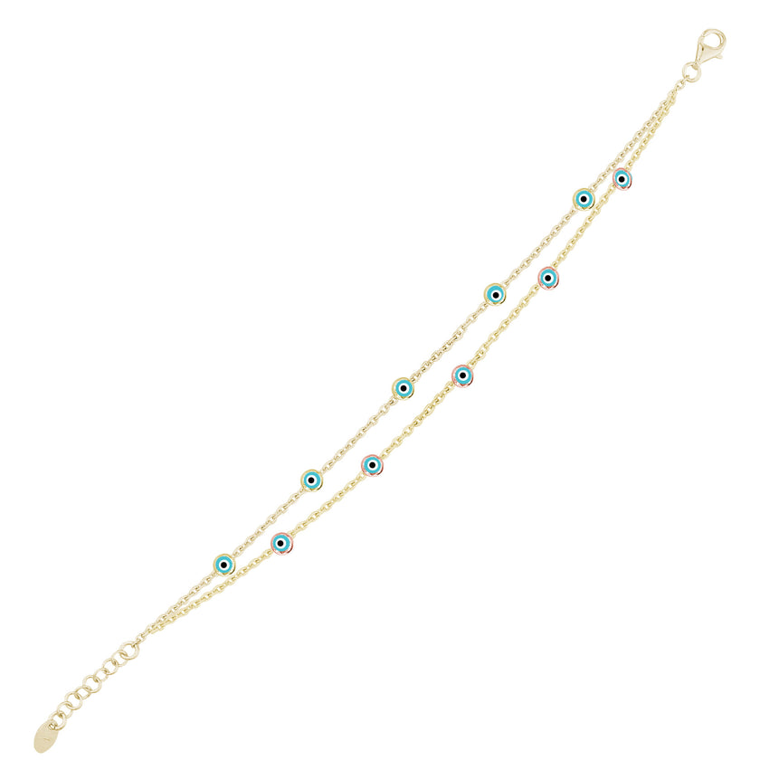 Nazar Gözlü İnce İki Zincirli Bileklik SS2NZB 3