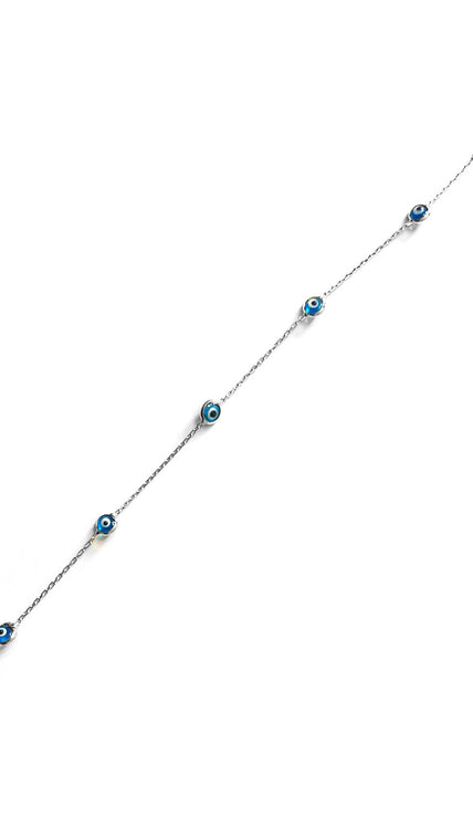 Nazar Boncuklu Tek Sıra 925 Ayar Gümüş İnce Zincirli Bileklik SS3BNCBL03